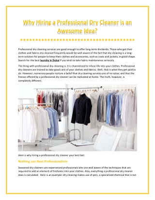 Benefits of Hiring a Professional Dry Cleaner