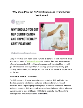 Why Should You Get NLP Certification and Hypnotherapy Certification