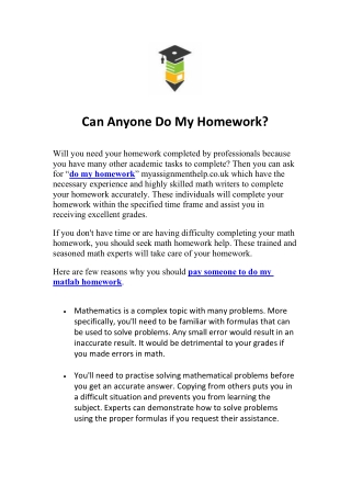 Can Anyone Do My Homework?