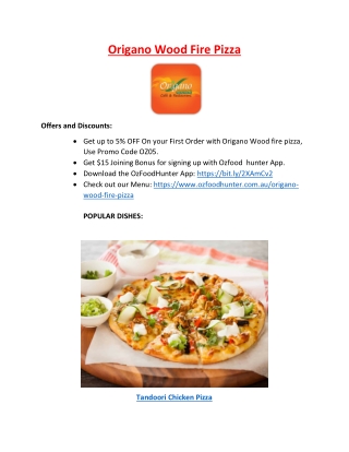 5% off - Origano Wood Fire Pizza Alexandria Restaurant NSW