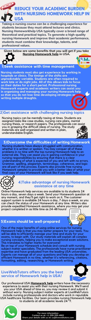 Reduce your academic burden with Nursing Homework help in USA