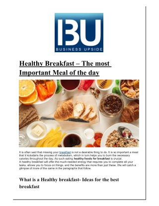 Healthy Breakfast – The most Important Meal of the day