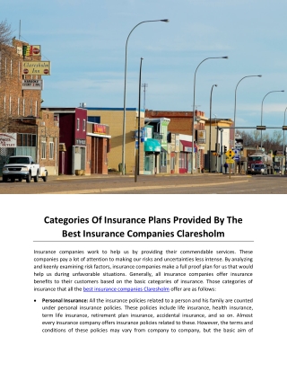 Categories Of Insurance Plans Provided By The Best Insurance Companies Claresholm