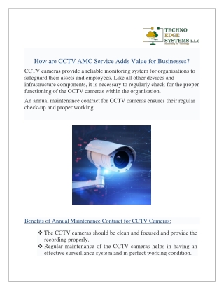 How are CCTV AMC Service Adds Value for Businesses?