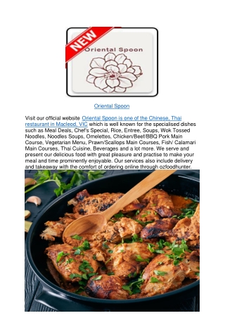 $5 off- Oriental Spoon Thai Menu Macleod Melbourne,VIC
