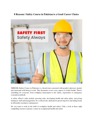 8 Reasons - Safety Course in Pakistan is a Good Career Choice