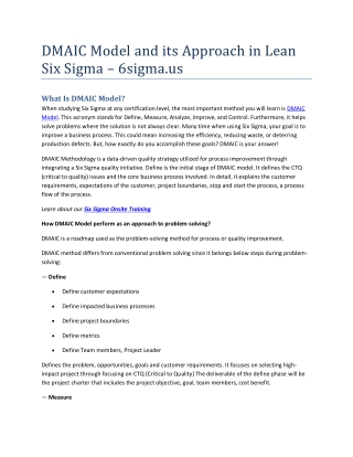 DMAIC Model – Approach in Lean Six Sigma – 6sigma.us