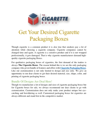 Get Your Desired Cigarette Packaging Boxes