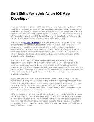 Soft Skills for a Job As an iOS App Developer