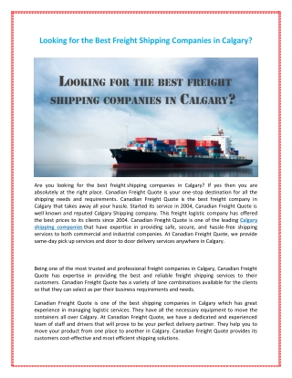 Looking for the Best Freight Shipping Companies in Calgary