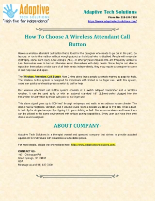 Wireless Attendant Call Button - Adaptive Tech Solutions