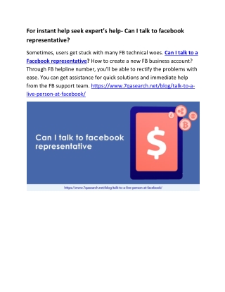For instant help seek expert’s help- Can I talk to facebook representative?