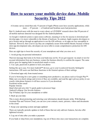 How to secure your mobile device data- Mobile Security Tips 2022