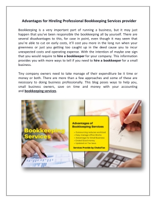 Advantages for Hireling Professional Bookkeeping Services provider Choksitax