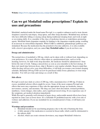 Can we get Modafinil online prescriptions? Explain its uses and precautions
