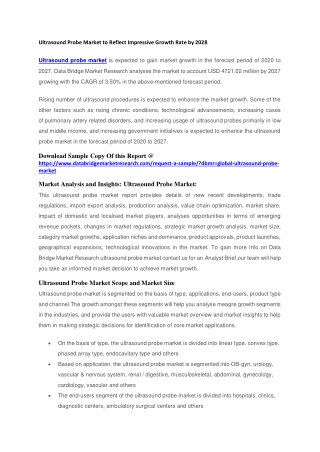 Ultrasound Probe Market to Reflect Impressive Growth Rate by 2028