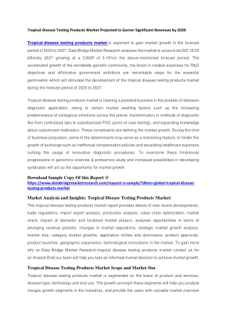 Tropical Disease Testing Products Market Projected to Garner Significant Revenues by 2028