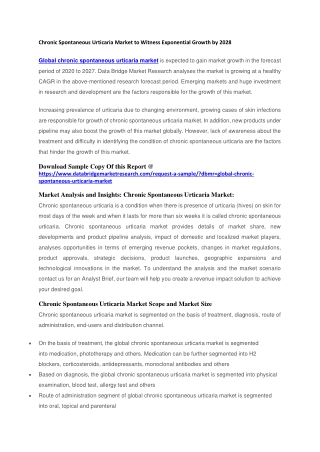 Chronic Spontaneous Urticaria Market to Witness Exponential Growth by 2028
