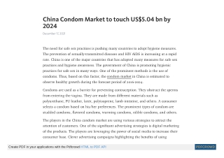 China Condom Market to touch US$5.04 bn by 2024