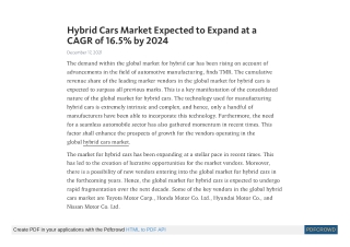 Hybrid Cars Market Expected to Expand at a CAGR of 16.5% by 2024
