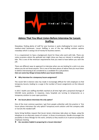 Advice That You Must Listen Before Interview for Locum Staffing