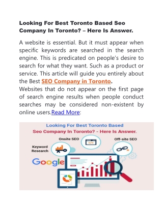 Looking For Best Toronto Based Seo Company In Toronto