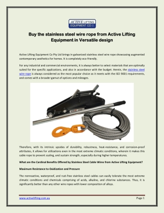 Buy stainless steel wire rope from Active Lifting Equipment in Versatile design