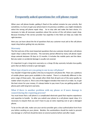 Frequently asked questions for cell phone repair