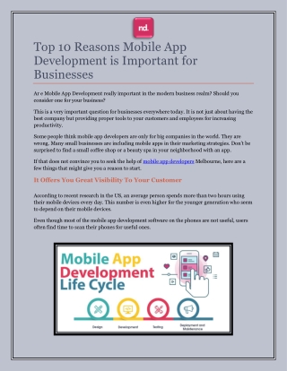Top 10 Reasons Mobile App Development is Important for Businesses