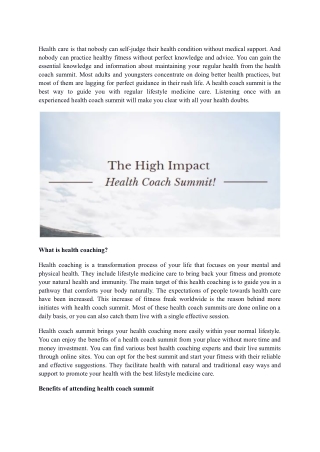The High Impact Health Coach Summit!