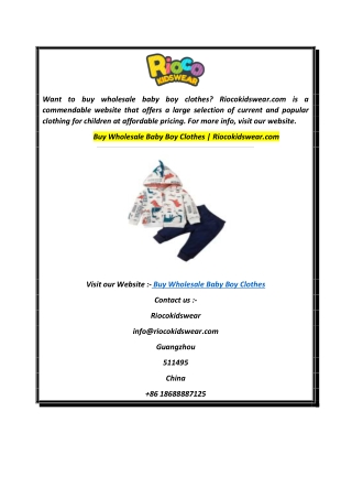 Buy Wholesale Baby Boy Clothes  Riocokidswear.com