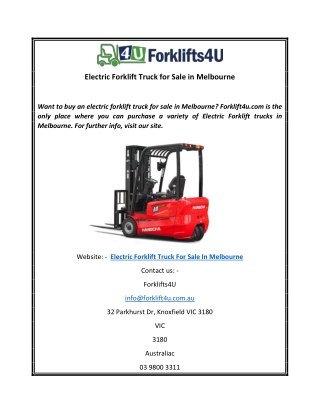 Electric Forklift Truck for Sale in Melbourne  forklift4u.com