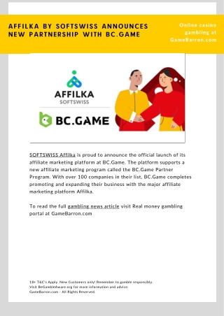 Affilka by SOFTSWISS announces new partnership with BC.Game - GameBarron