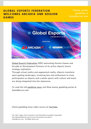 Global Esports Federation welcomes Arcadia and Session Games - GameBarron