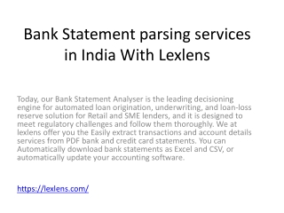 Bank Statement parsing services  in India With Lexlens