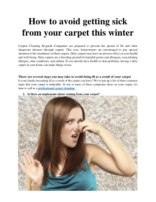 How to avoid getting sick from your carpet this winter - Carpet Cleaning Kogarah