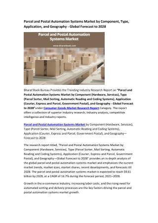 Global Parcel and Postal Automation Systems Market Research Report 2021-2028