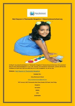 Best Daycare in Thanisandra Bangalore | Daisymontessorischool.org