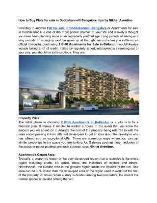 How to Buy Flats for sale in Doddakannelli Bangalore, tips by Nikhar Aventino