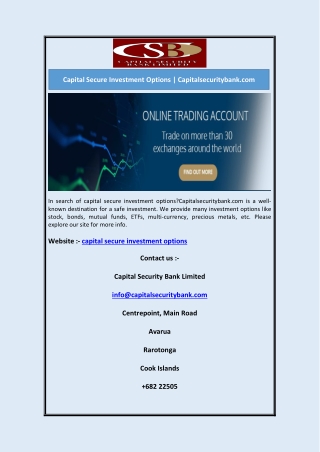 Capital Secure Investment Options | Capitalsecuritybank.com