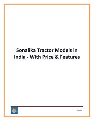 Sonalika Tractor Models in India - With Price & Features