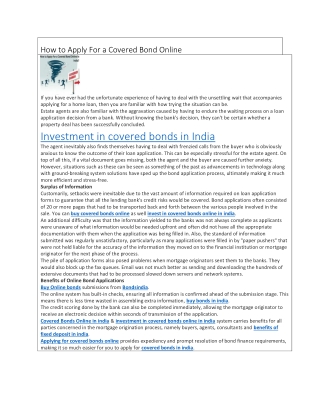 How to Apply For a Covered Bond Online