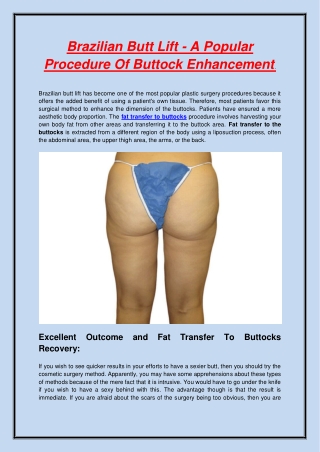Brazilian Butt Lift - A Popular Procedure Of Buttock Enhancement