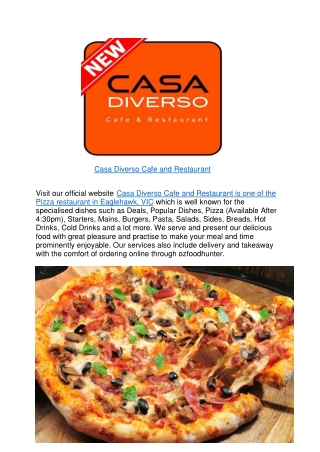 $5 off - Casa Diverso Cafe Restaurant Menu Eaglehawk,VIC