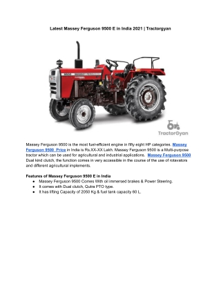 Latest Massey Ferguson 9500 E Price in India 2021 | Tractorgyan