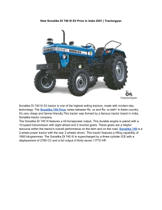 New Sonalika DI 740 III S3 Price in India 2021 | Tractorgyan