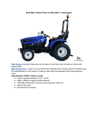 Best Mini Tractor Price in India 2021 | Tractorgyan