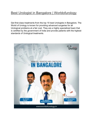 Best Urologist in Bangalore | Worldofurology