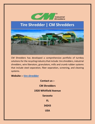 Tire Shredder | CM Shredders