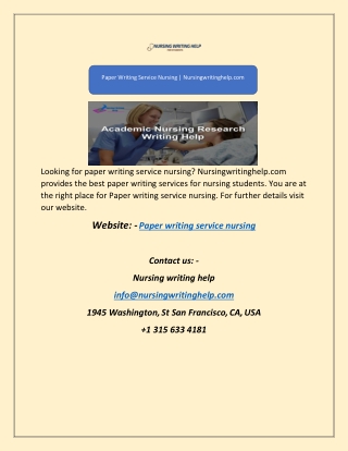 Paper Writing Service Nursing | Nursingwritinghelp.com